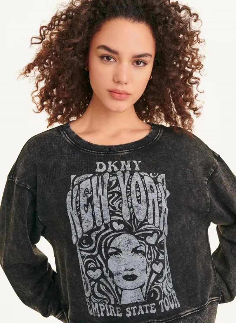 DKNY Long Sleeve With Tour Graphic Sweatshirts Damen Grau | Austria_D1944