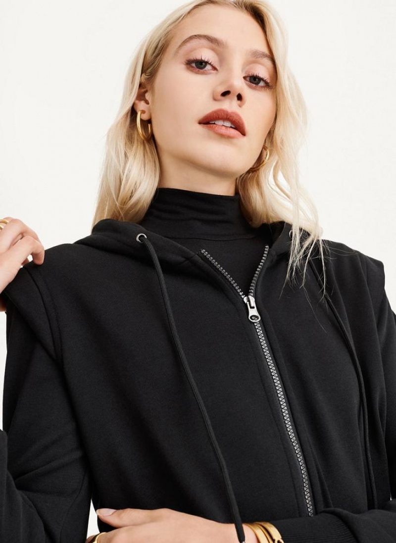 DKNY Long Sleeve Zip Up With Flange Shoulder Hoodies Damen Schwarz | Austria_D0268