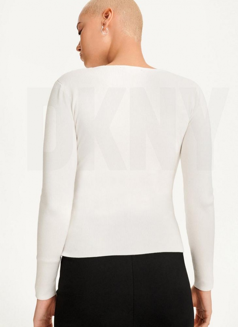 DKNY Long Sleevewrap Cut Out Pullover Damen Weiß | Austria_D1473