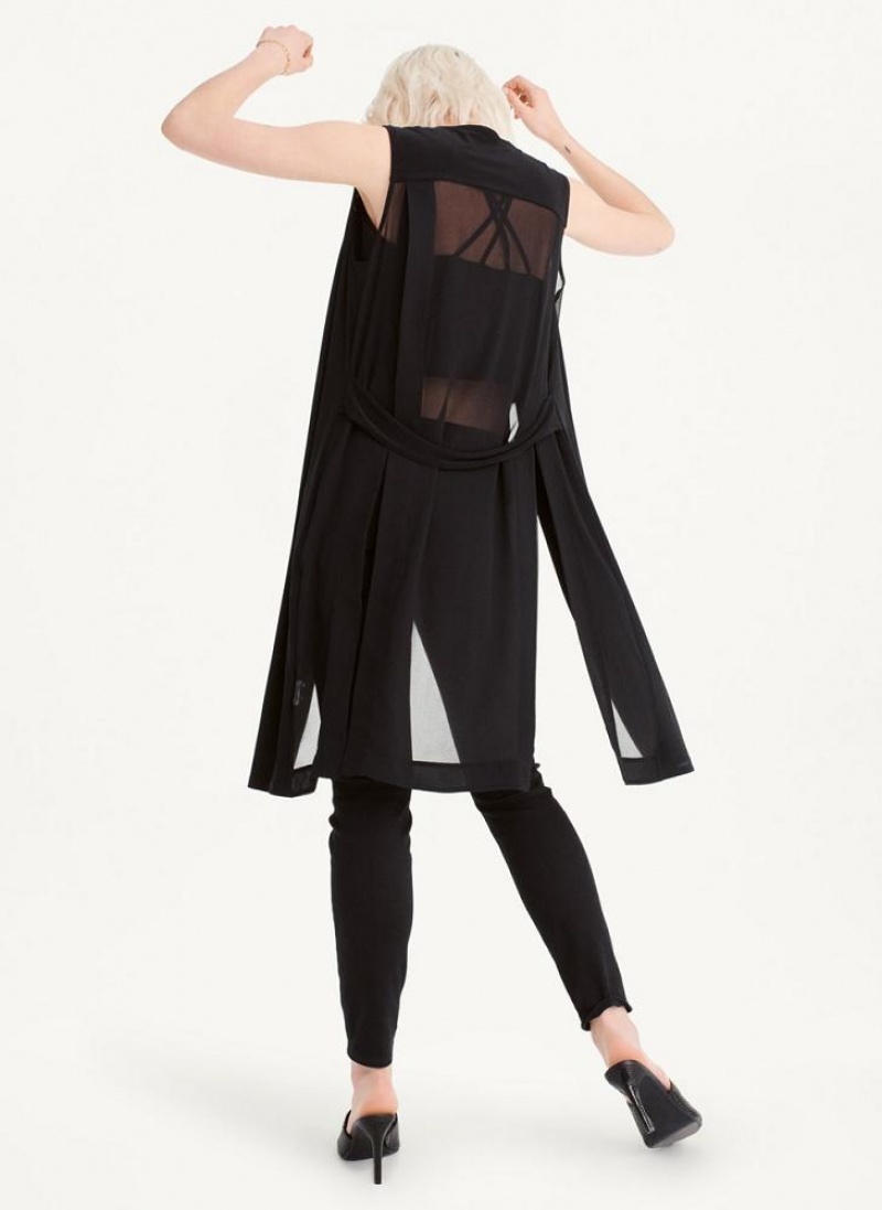 DKNY Long Vest With Sheer Back Jacken Damen Schwarz | Austria_D1915