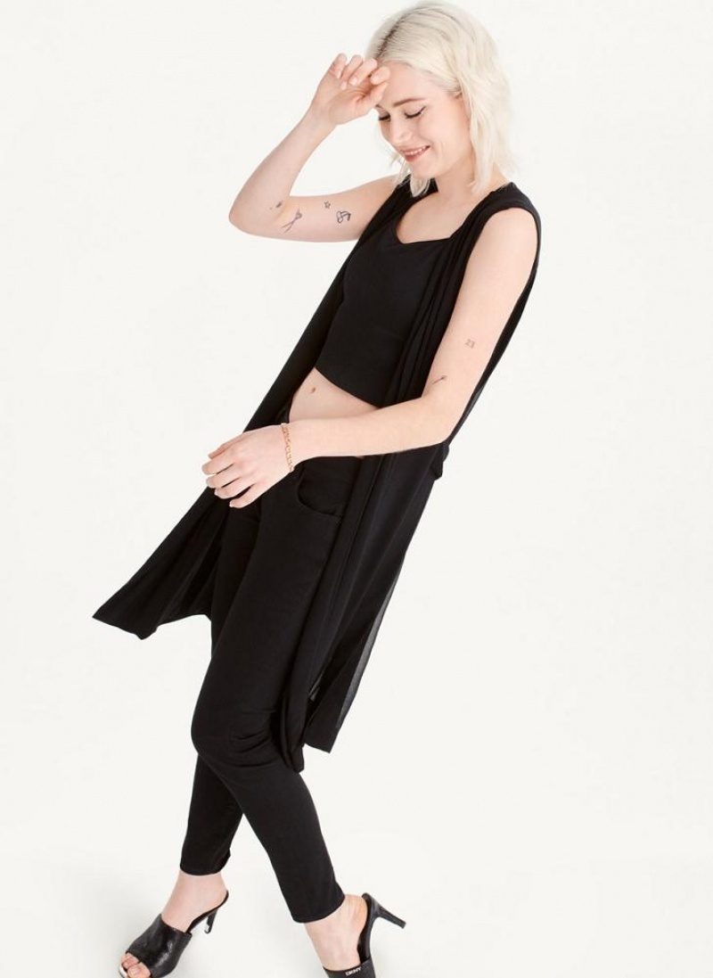 DKNY Long Vest With Sheer Back Jacken Damen Schwarz | Austria_D1915