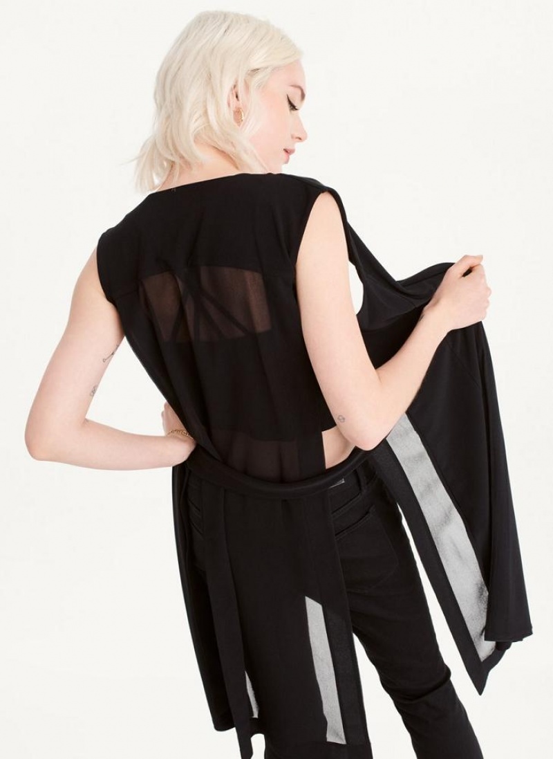 DKNY Long Vest With Sheer Back Jacken Damen Schwarz | Austria_D1915