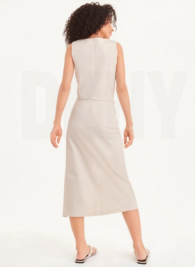 DKNY Long with Slit Röcke Damen Beige | Austria_D0867