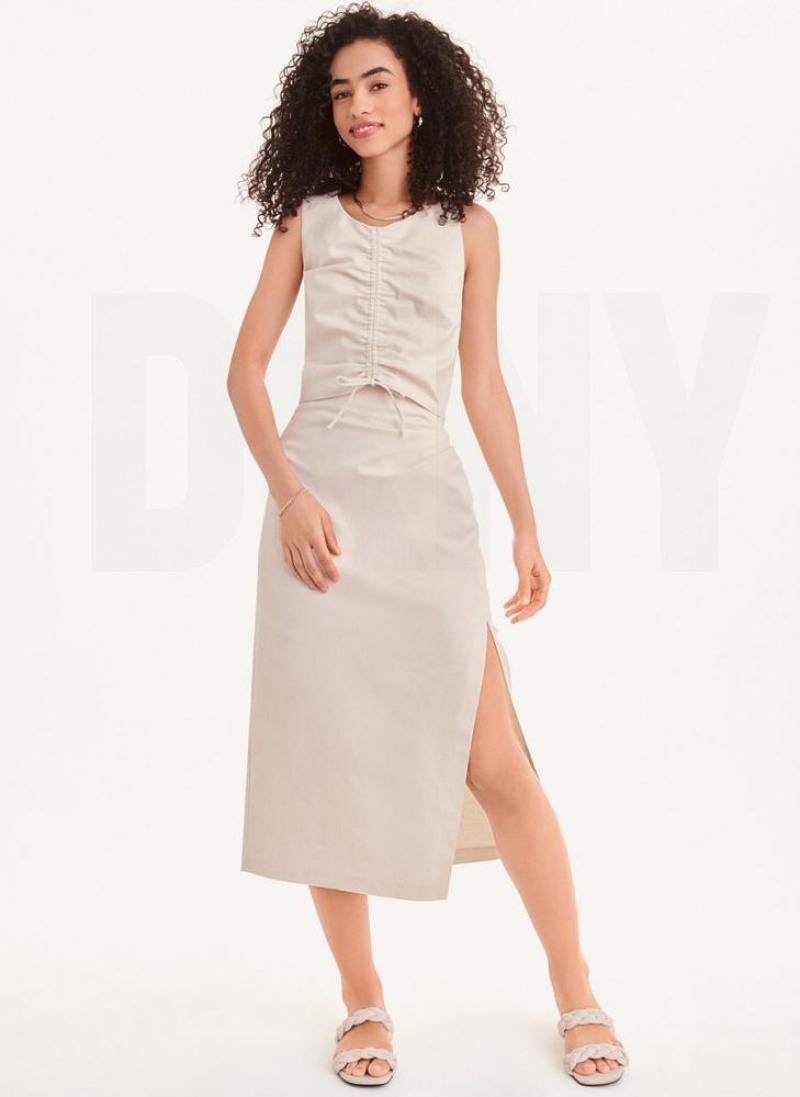 DKNY Long with Slit Röcke Damen Beige | Austria_D0867