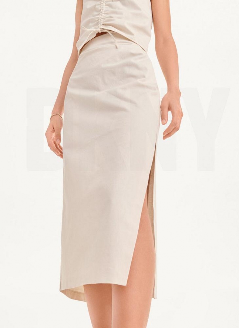 DKNY Long with Slit Röcke Damen Beige | Austria_D0867