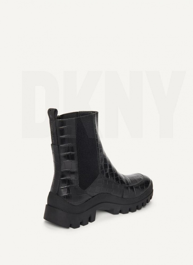 DKNY Lug Sole Croco Chelsea Stiefel Damen Schwarz | Austria_D1872