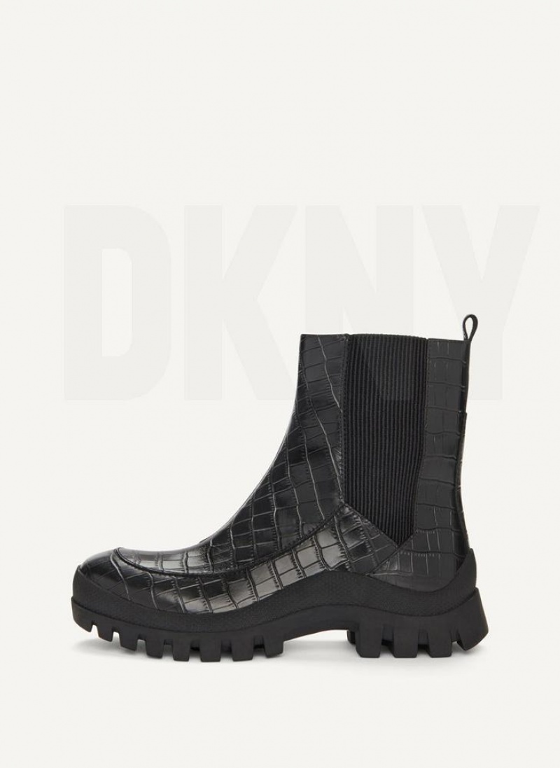 DKNY Lug Sole Croco Chelsea Stiefel Damen Schwarz | Austria_D1872