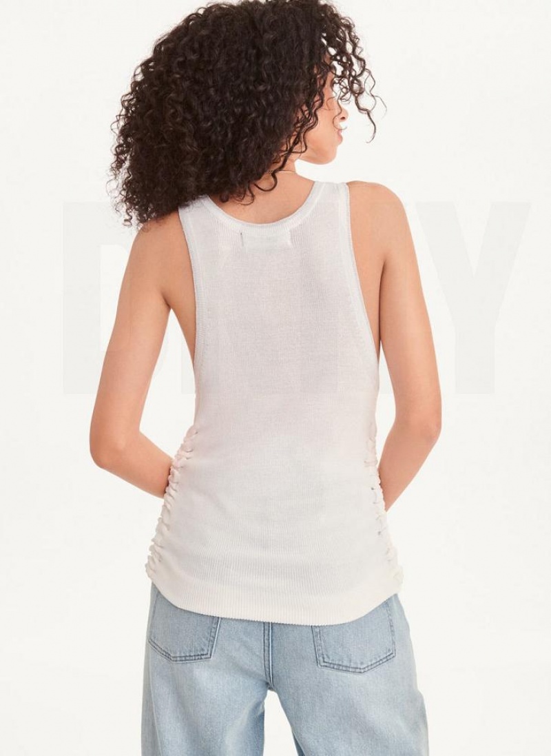 DKNY Lurex Trim Ruched Pullover Tanktop Damen Weiß Silber | Austria_D0442