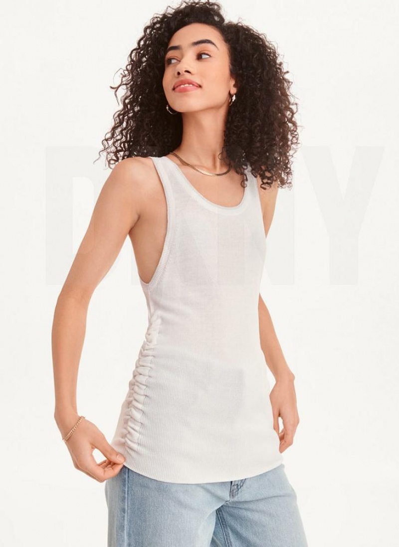 DKNY Lurex Trim Ruched Pullover Tanktop Damen Weiß Silber | Austria_D0442