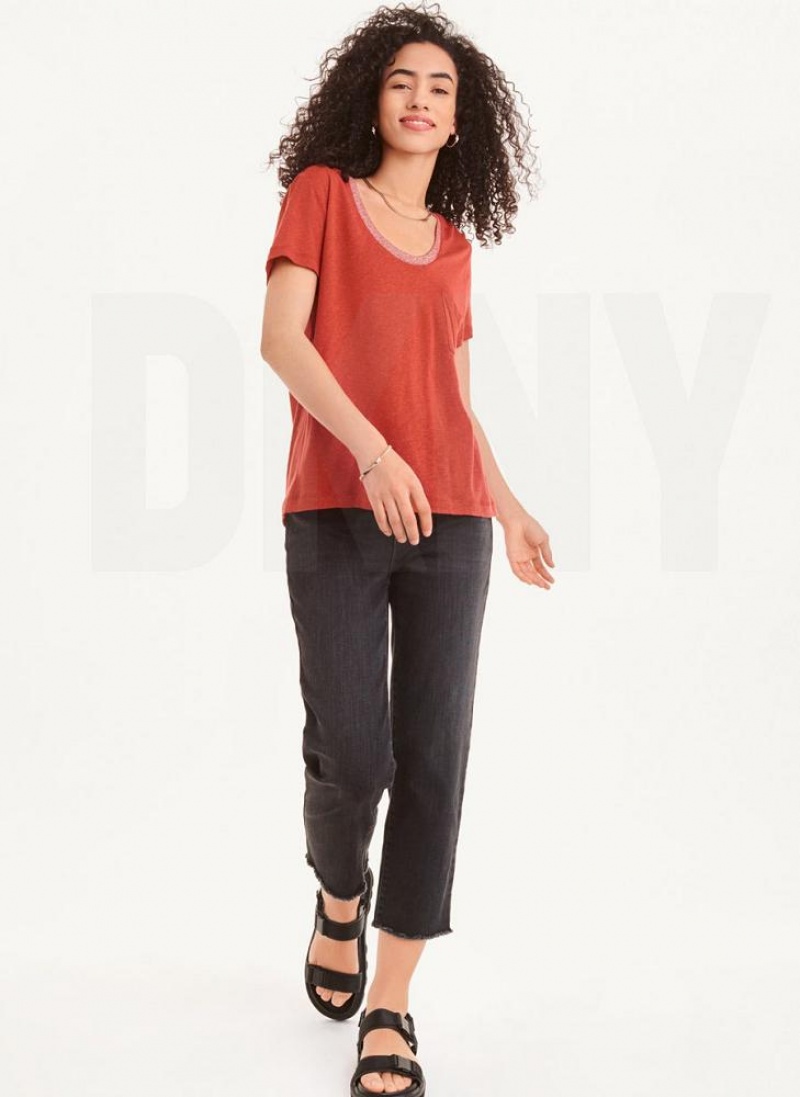 DKNY Lurex Trim T-shirts Damen Rot | Austria_D1643