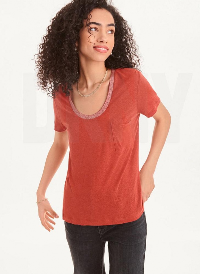 DKNY Lurex Trim T-shirts Damen Rot | Austria_D1643