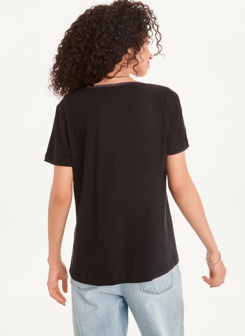 DKNY Lurex Trim T-shirts Damen Schwarz | Austria_D1737