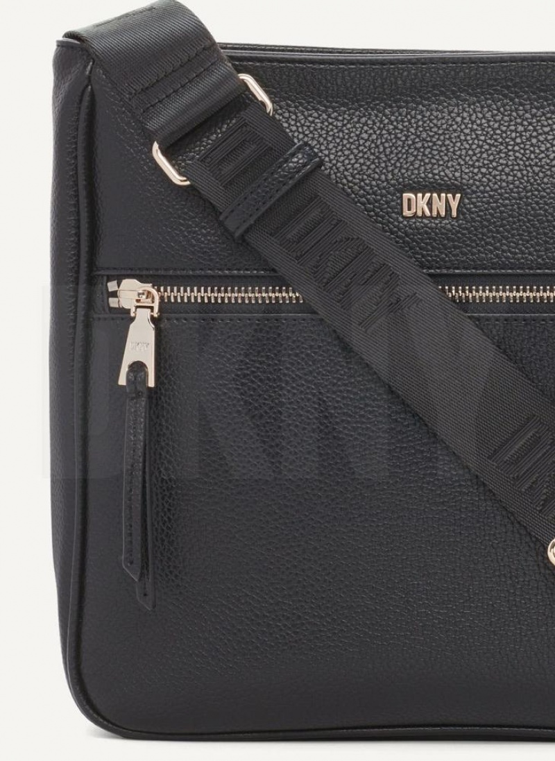 DKNY Maxine Messenger Umhängetasche Damen Schwarz Gold | Austria_D0478