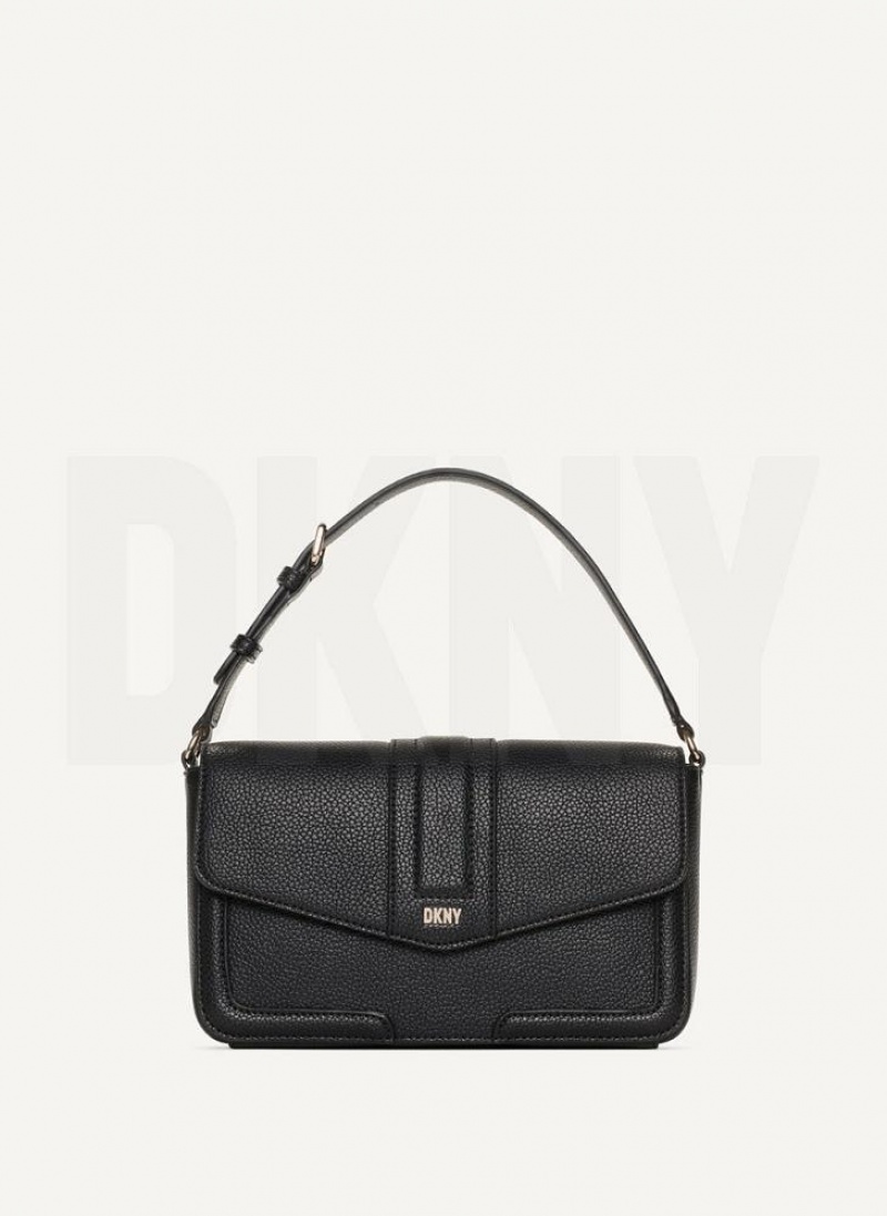 DKNY Maxxe Flap Schultertasche Damen Schwarz Gold | Austria_D0377