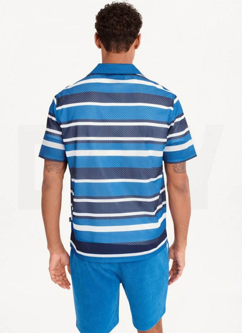 DKNY Mesh Stripe Camp Hemd Herren Blau Mehrfarbig | Austria_D1039