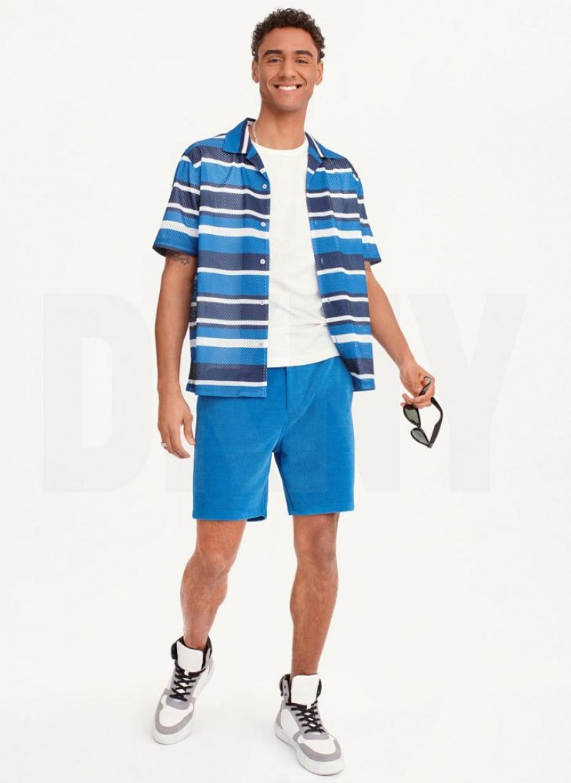 DKNY Mesh Stripe Camp Hemd Herren Blau Mehrfarbig | Austria_D1039