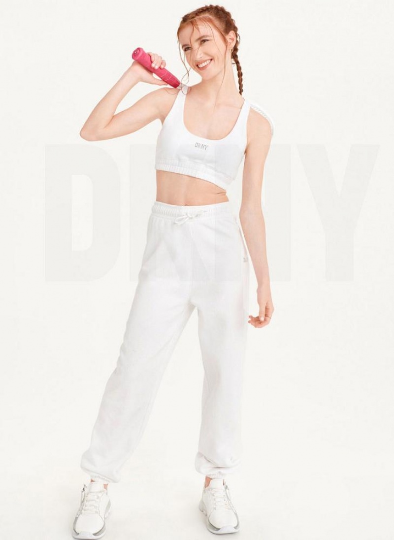 DKNY Metallic Logo Bralette Tanktop Damen Weiß | Austria_D0654