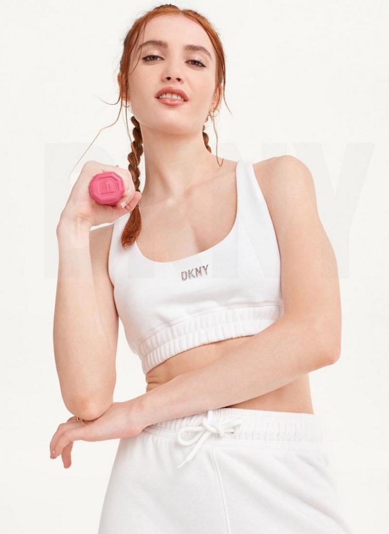 DKNY Metallic Logo Bralette Tanktop Damen Weiß | Austria_D0654