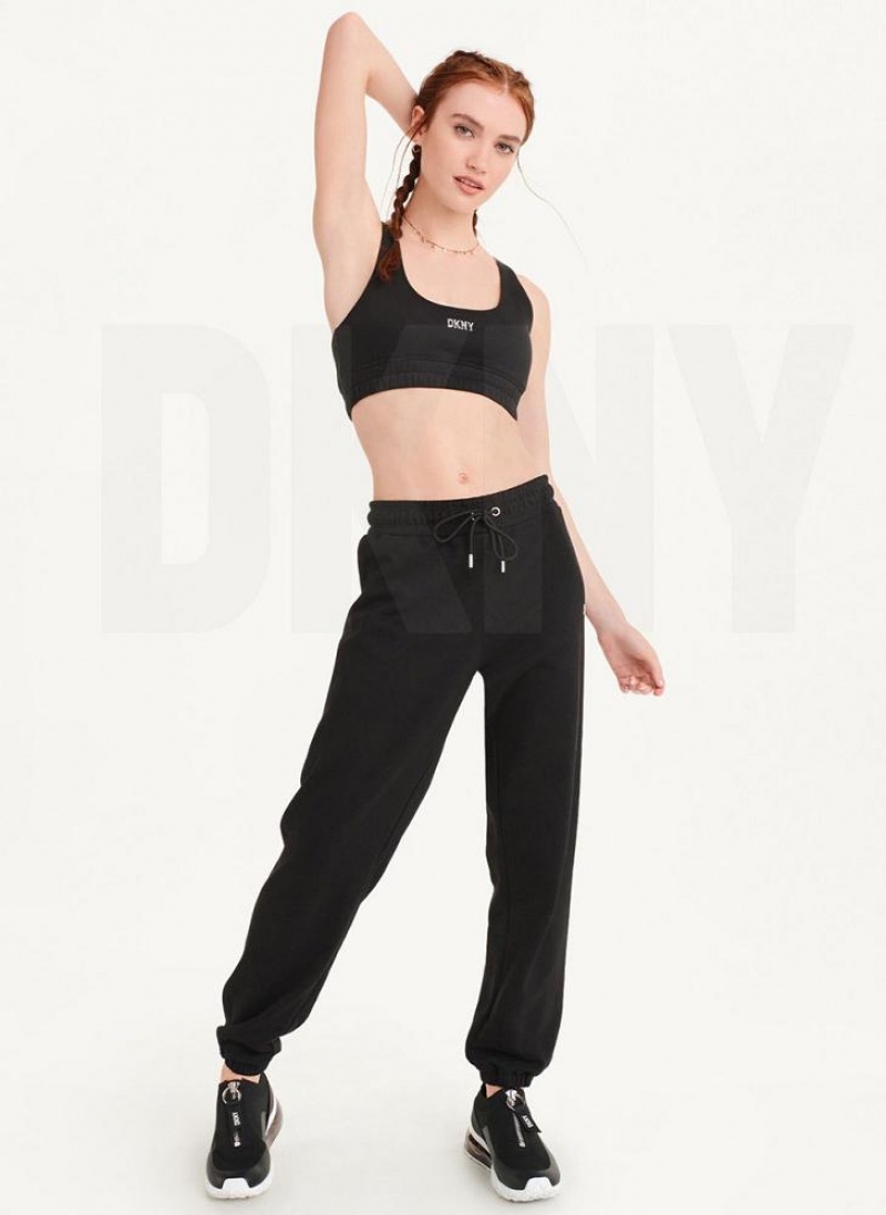 DKNY Metallic Logo Bralette Tanktop Damen Schwarz Silber | Austria_D1540