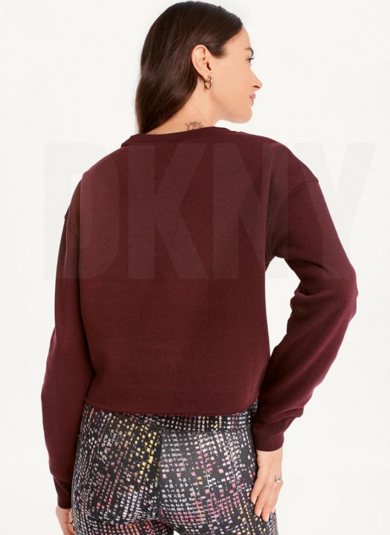 DKNY Metallic Logo Cropped Pullover Sweatshirts Damen Bordeaux | Austria_D0975