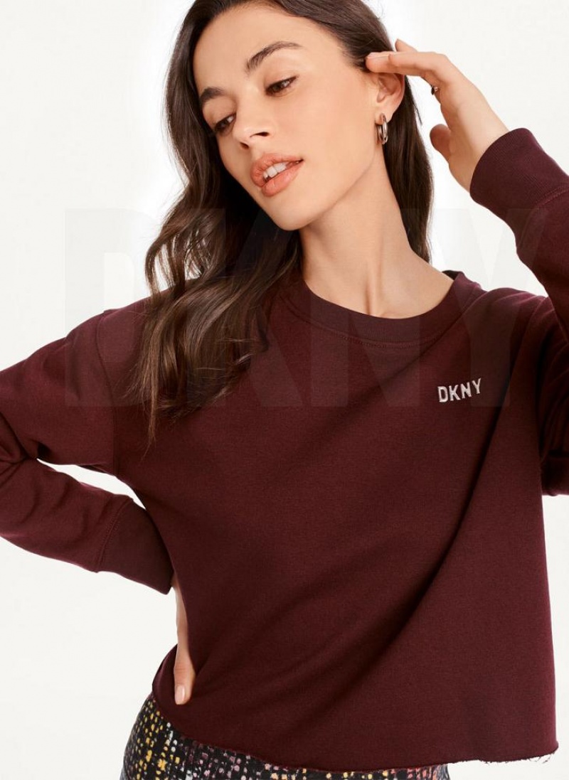 DKNY Metallic Logo Cropped Pullover Sweatshirts Damen Bordeaux | Austria_D0975