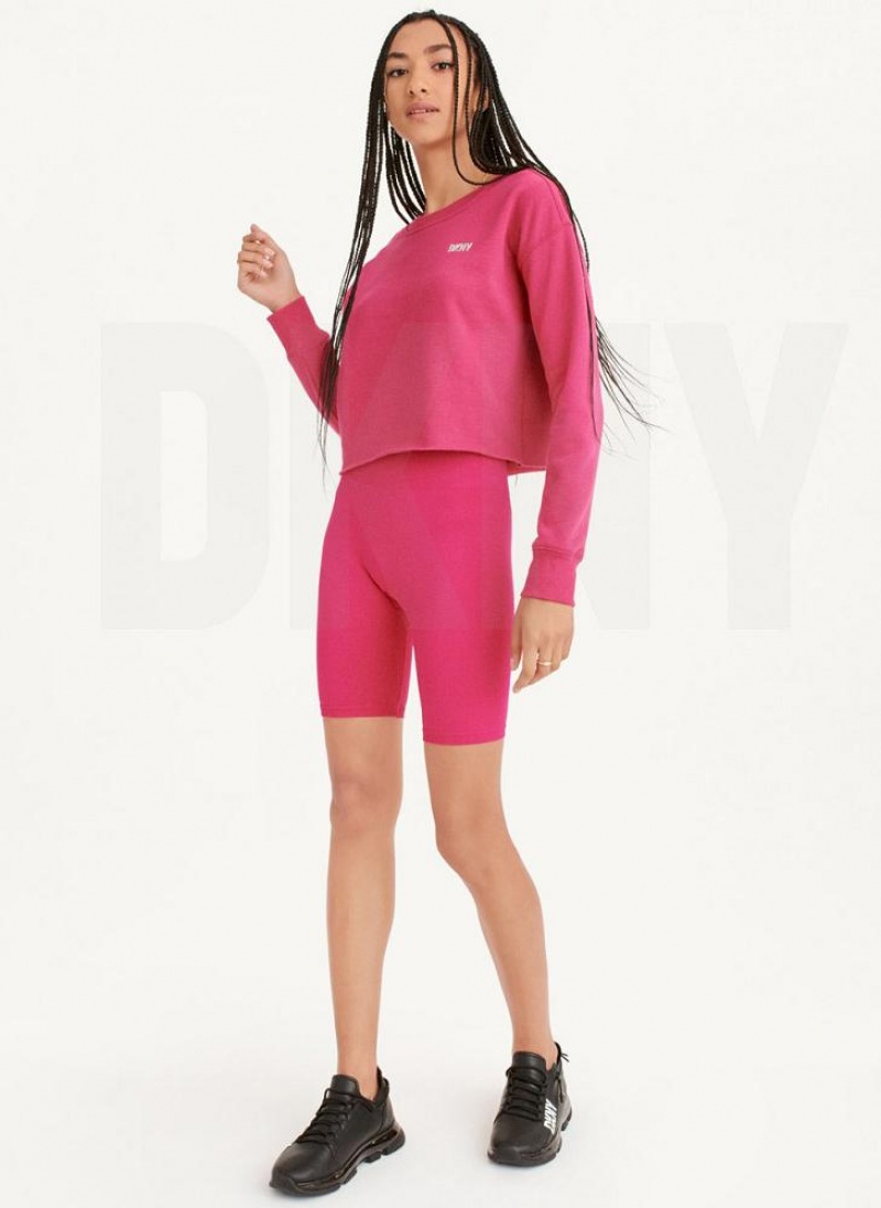 DKNY Metallic Logo Cropped Pullover Sweatshirts Damen Rosa | Austria_D0119