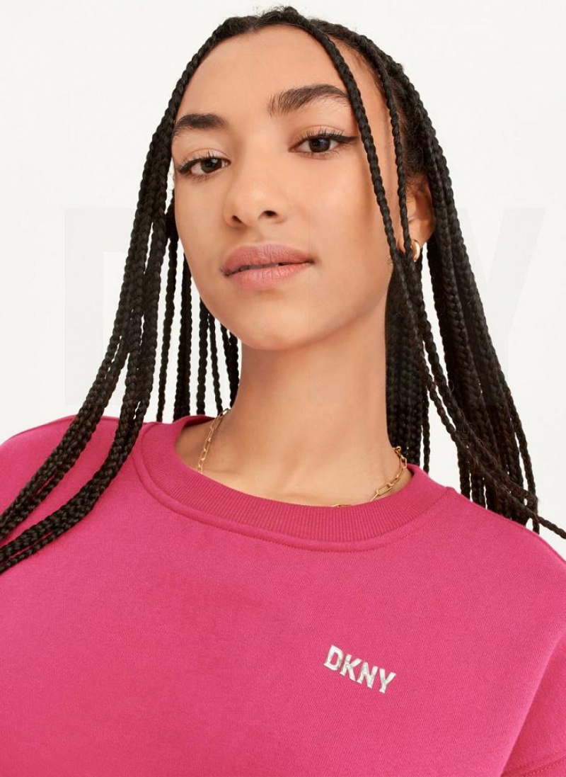 DKNY Metallic Logo Cropped Pullover Sweatshirts Damen Rosa | Austria_D0119