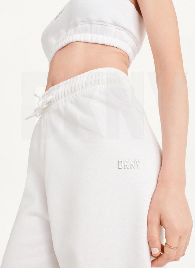 DKNY Metallic Logo Jogginghose Damen Weiß | Austria_D1278