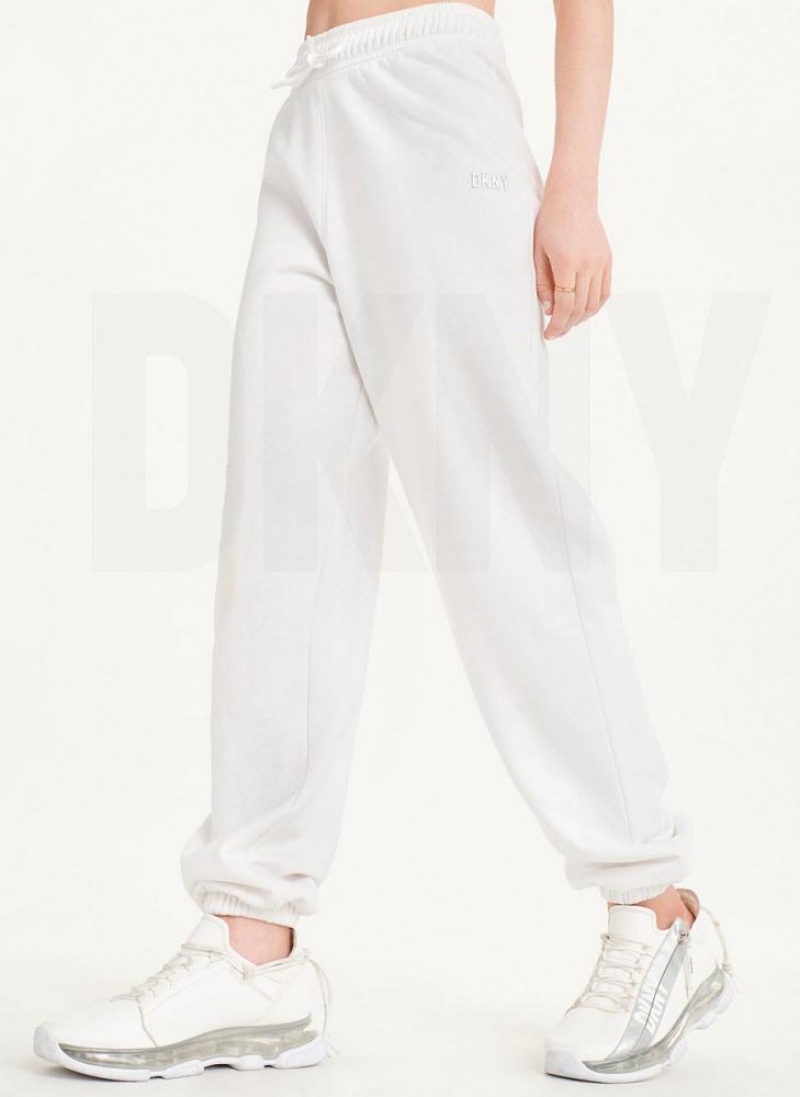 DKNY Metallic Logo Jogginghose Damen Weiß | Austria_D1278