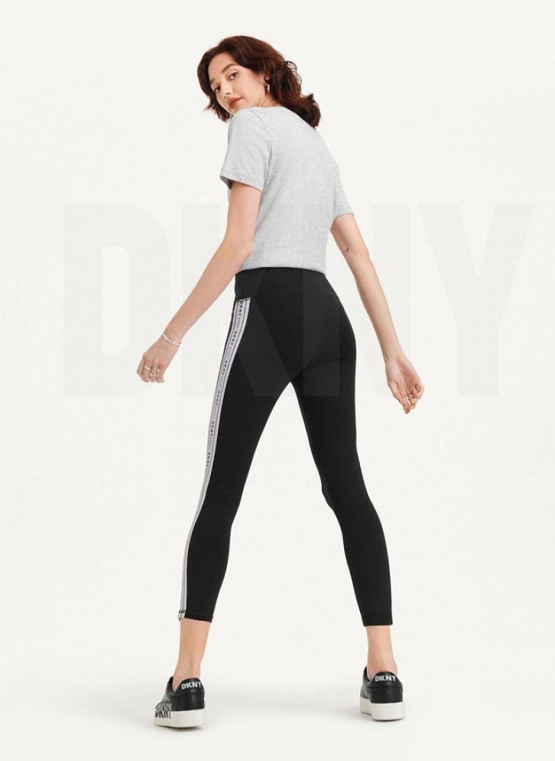 DKNY Metallic Logo Tape Leggings Damen Silber | Austria_D0528