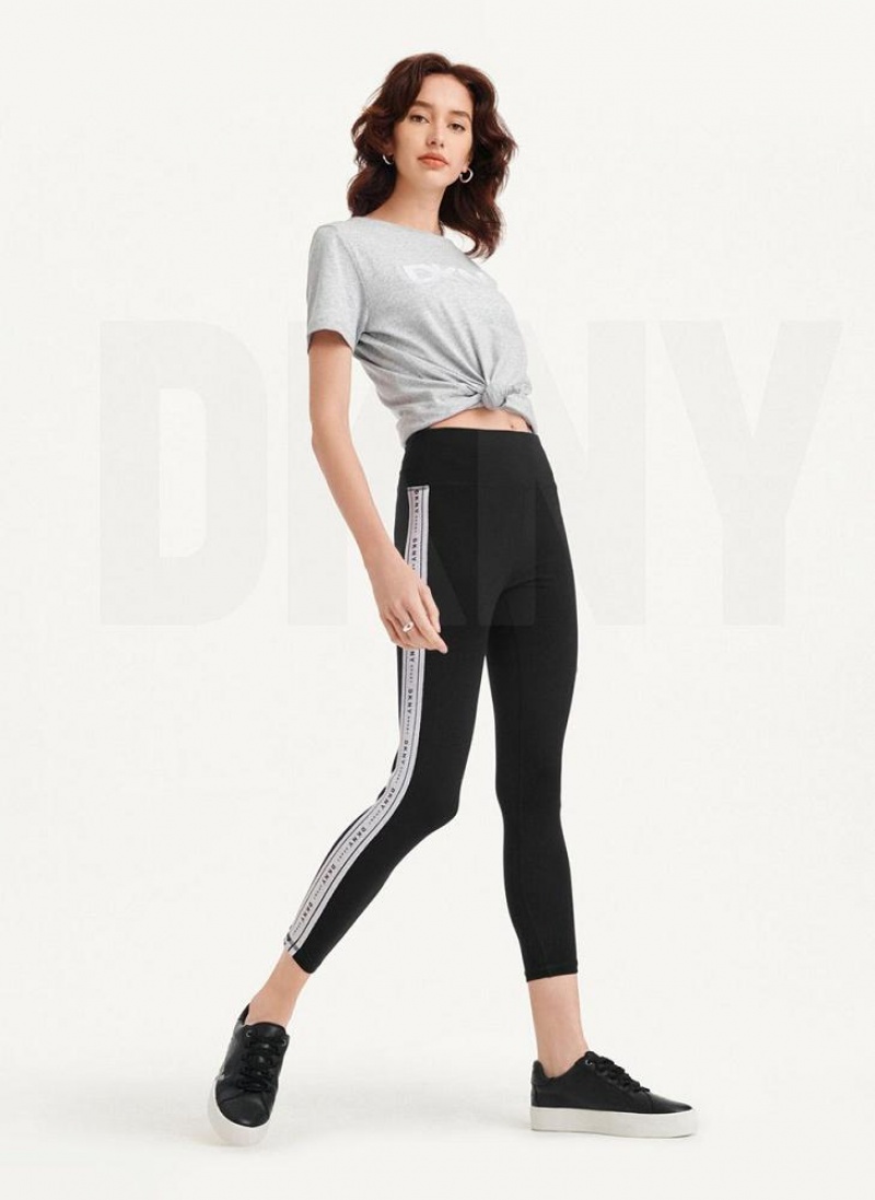 DKNY Metallic Logo Tape Leggings Damen Silber | Austria_D0528