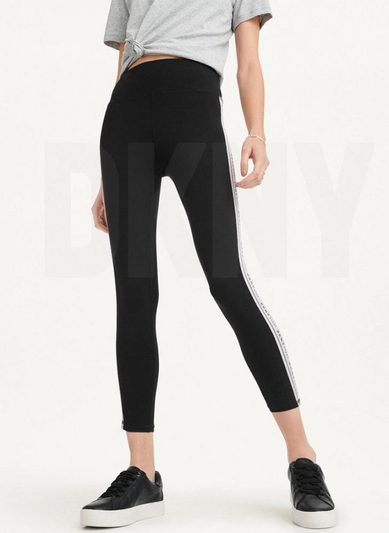 DKNY Metallic Logo Tape Leggings Damen Silber | Austria_D0528