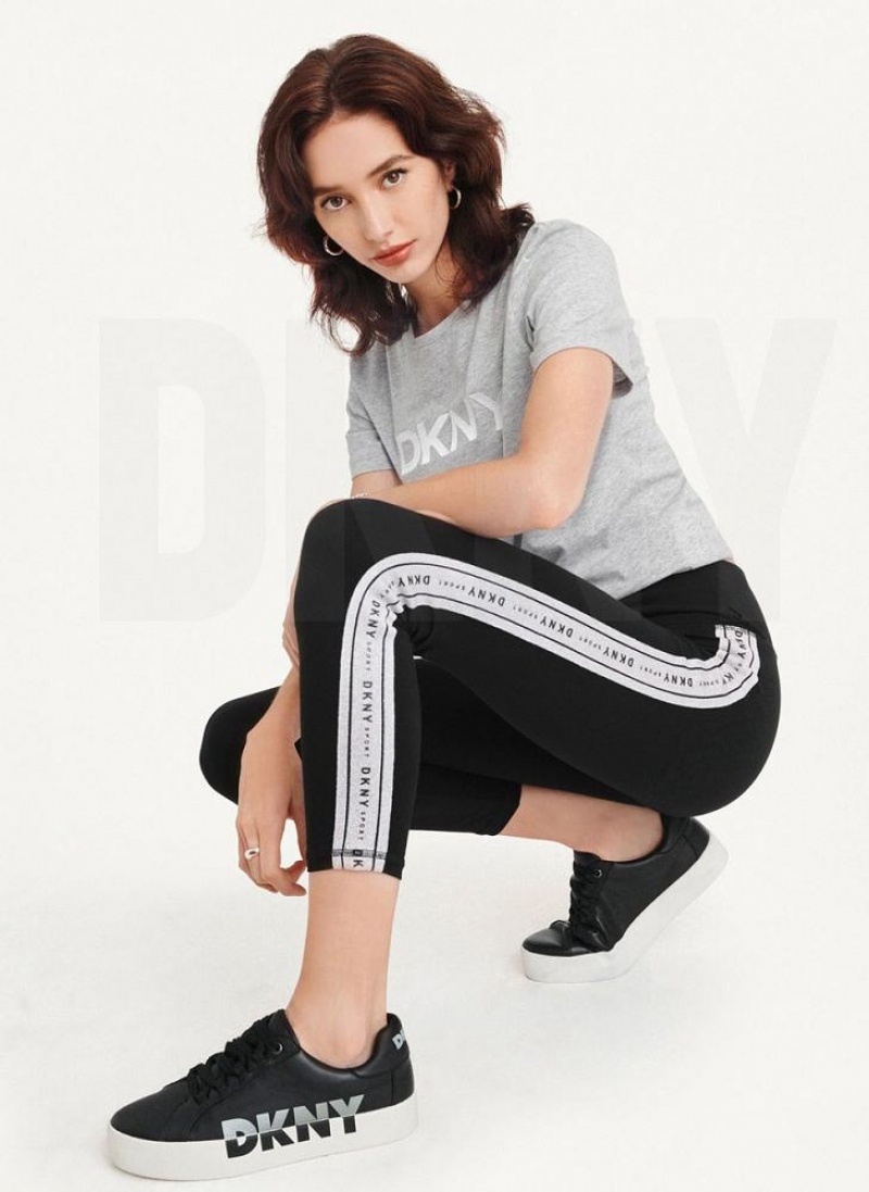 DKNY Metallic Logo Tape Leggings Damen Silber | Austria_D0528