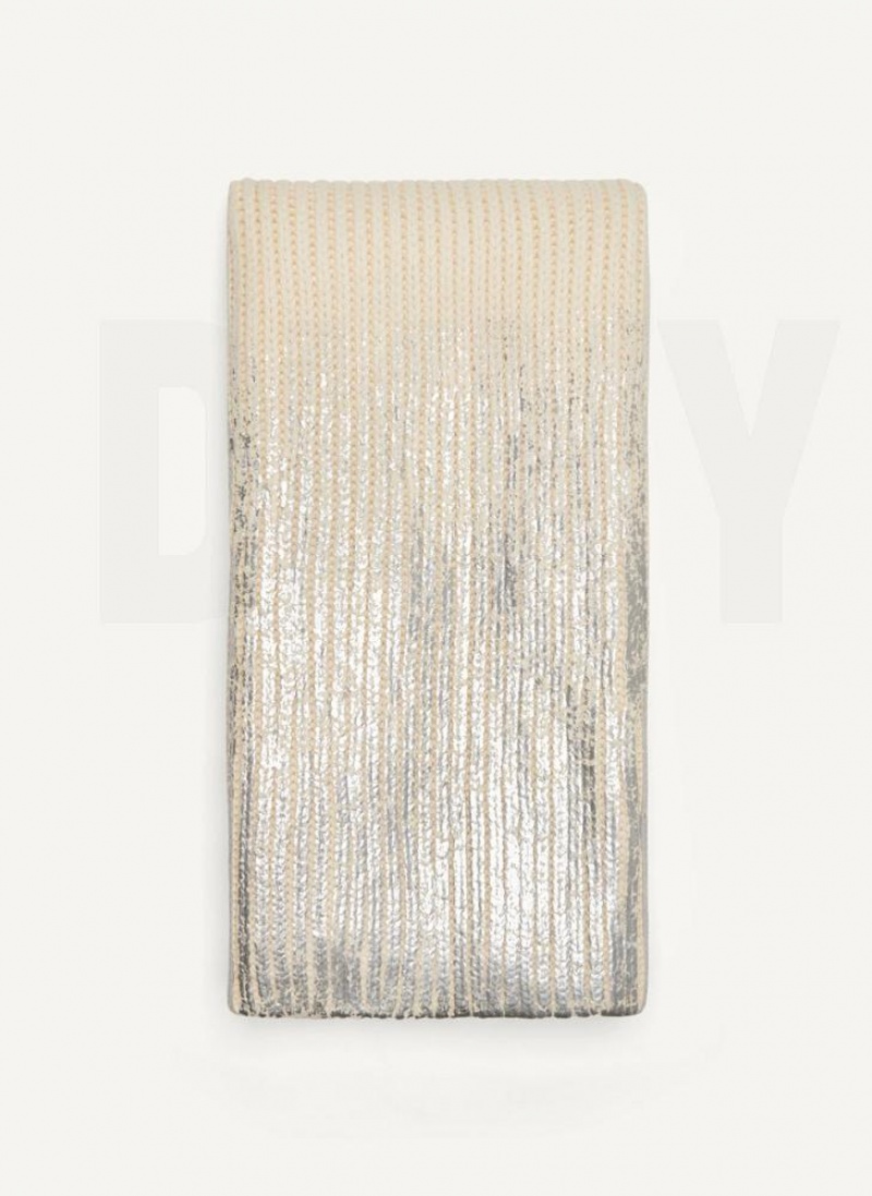 DKNY Metallic Rib Knit Oblong Schal Damen Weiß Silber | Austria_D0856