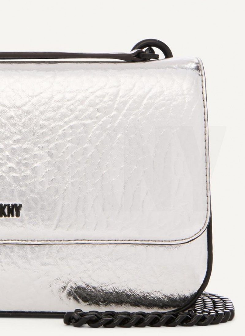 DKNY Metallic Sina Flap Schultertasche Damen Silber | Austria_D0671