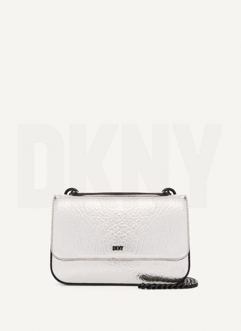 DKNY Metallic Sina Flap Schultertasche Damen Silber | Austria_D0671