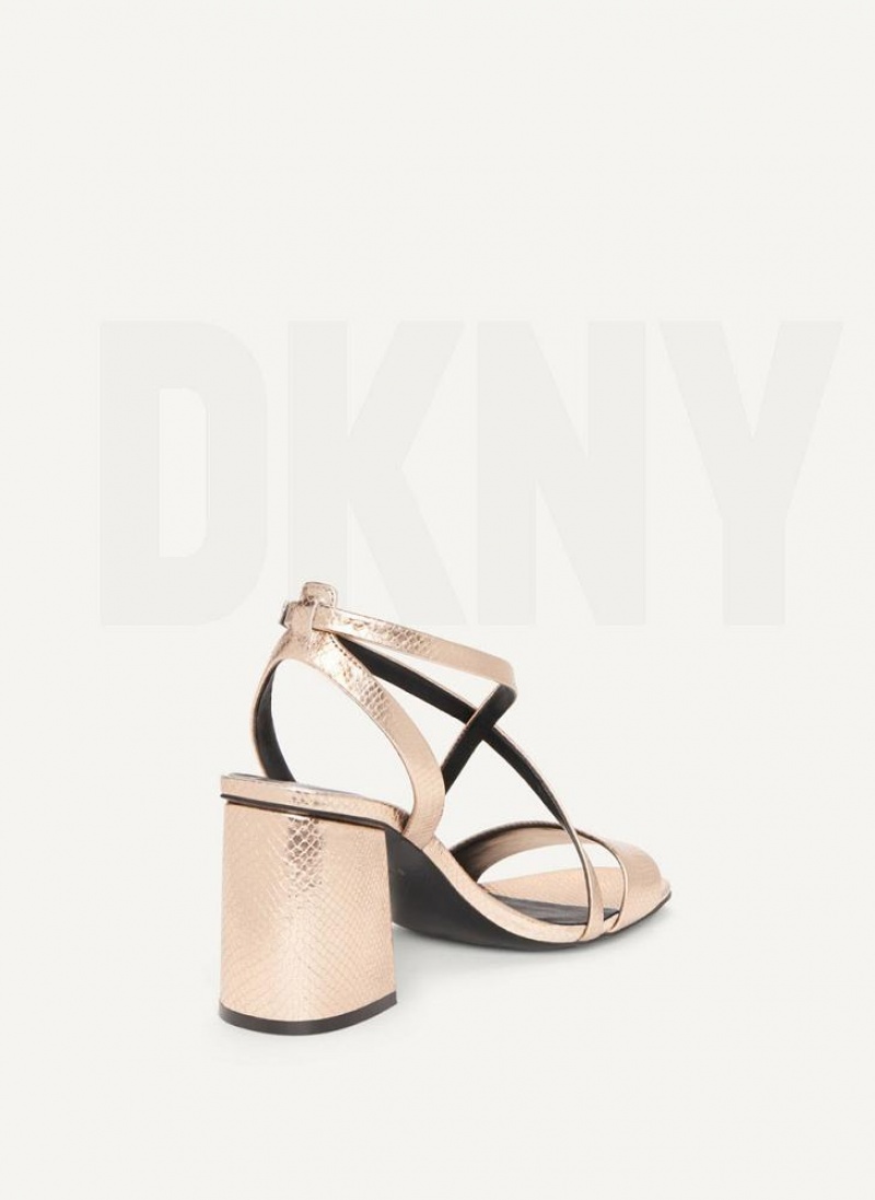 DKNY Metallic Snake Riemchen Block Hohe Schuhe Damen Gold | Austria_D1762