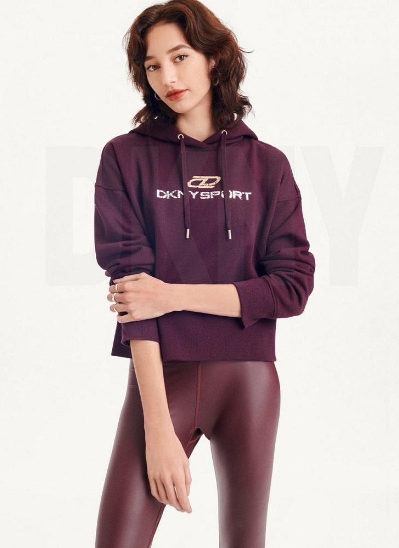 DKNY Mixed Distressed Metallic Logo Cropped Hoodies Damen Bordeaux | Austria_D0940