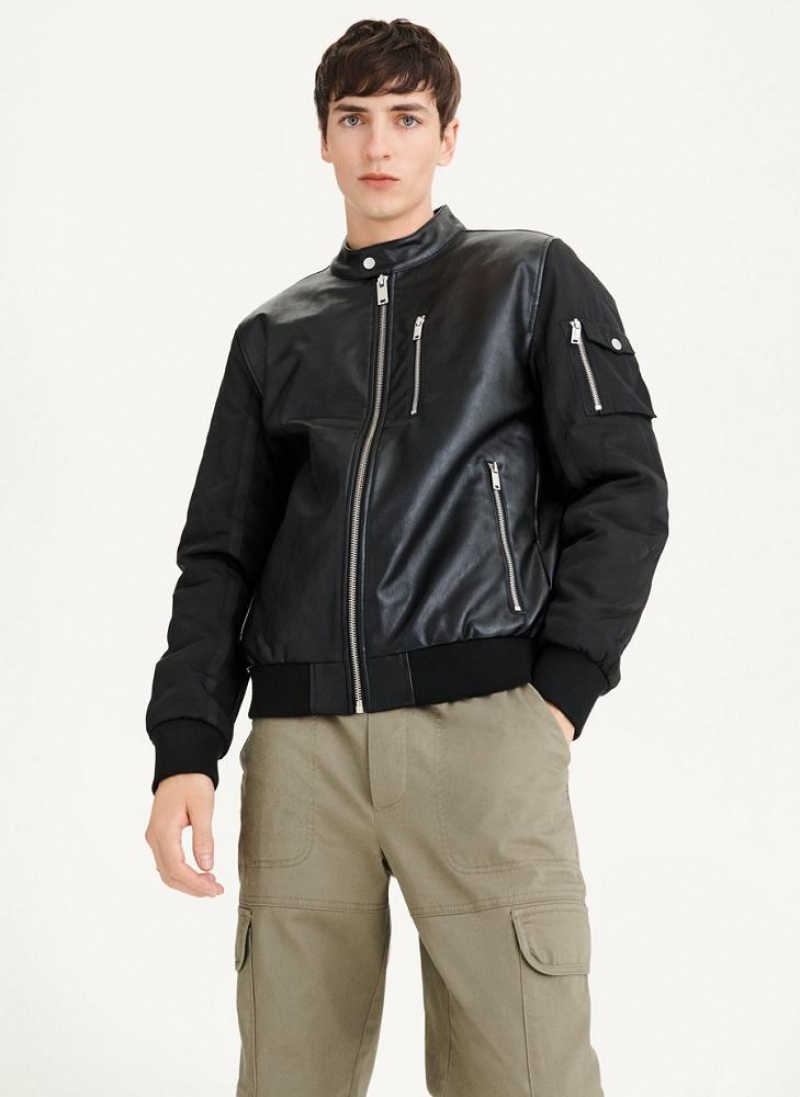 DKNY Mixed Media Faux Leder Bomber Jacken Herren Schwarz | Austria_D0798