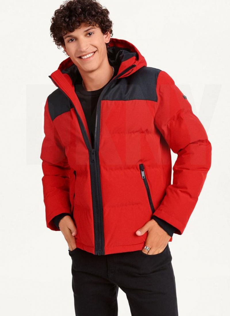 DKNY Mixed Media Klassische Pufferjacke Herren Rot | Austria_D0678