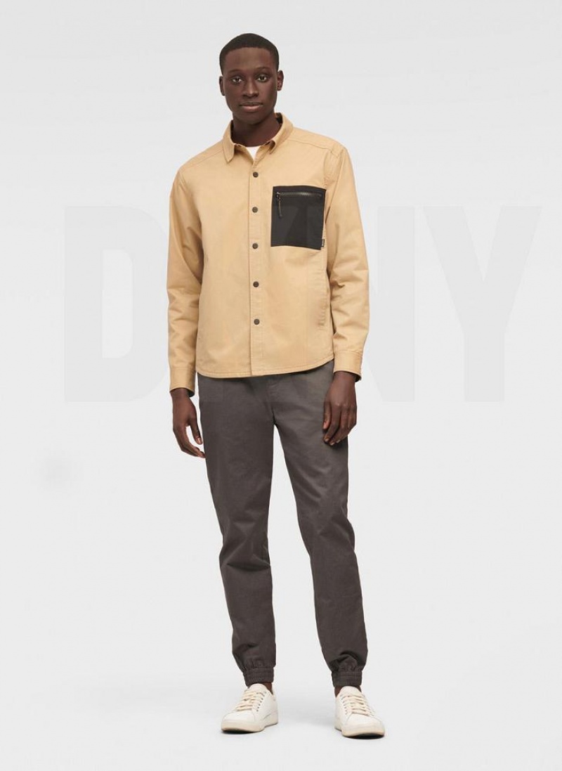 DKNY Mixed Media PockeT-Shirt Jacken Herren Khaki | Austria_D0847