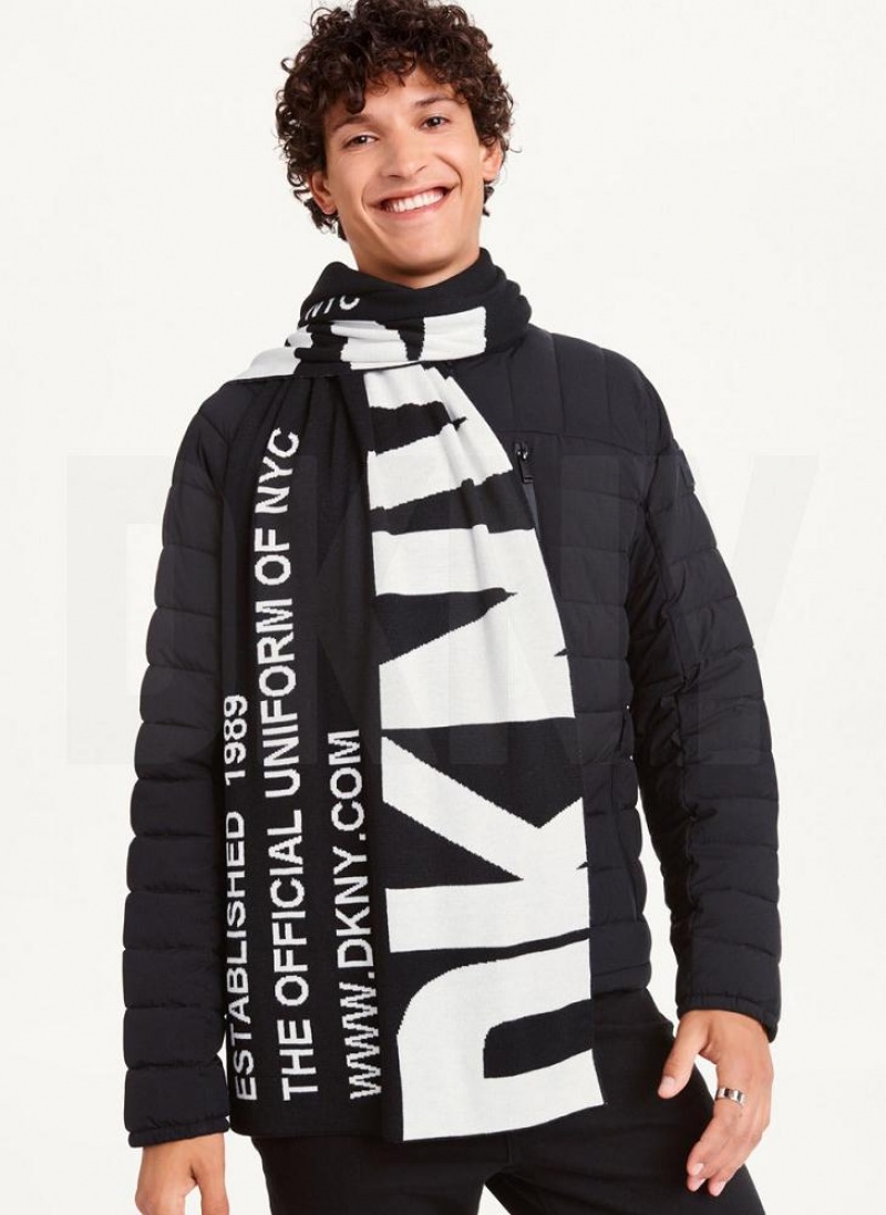 DKNY Mixed Text Schal Herren Schwarz Weiß | Austria_D1216