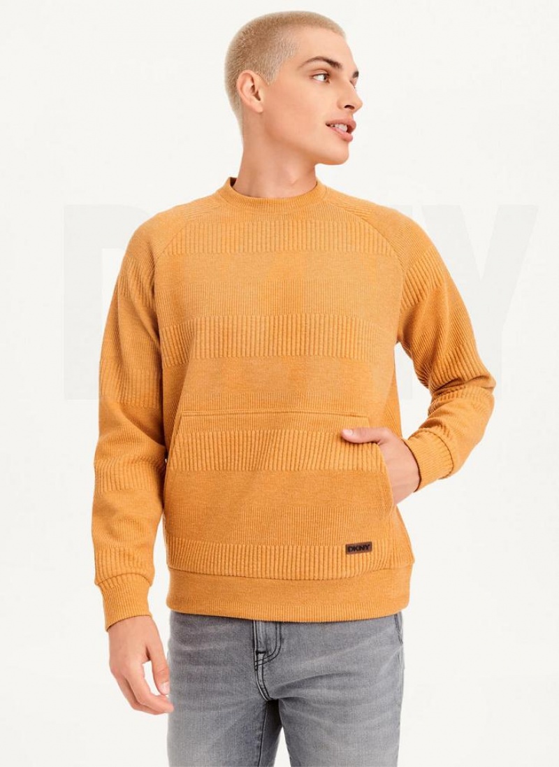 DKNY Mixed Texture Crewneck Pullover Herren Gelb | Austria_D1379