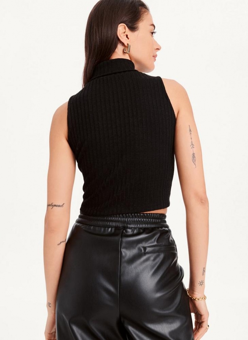 DKNY Mock Neck Crop Tanktop Damen Schwarz | Austria_D1176