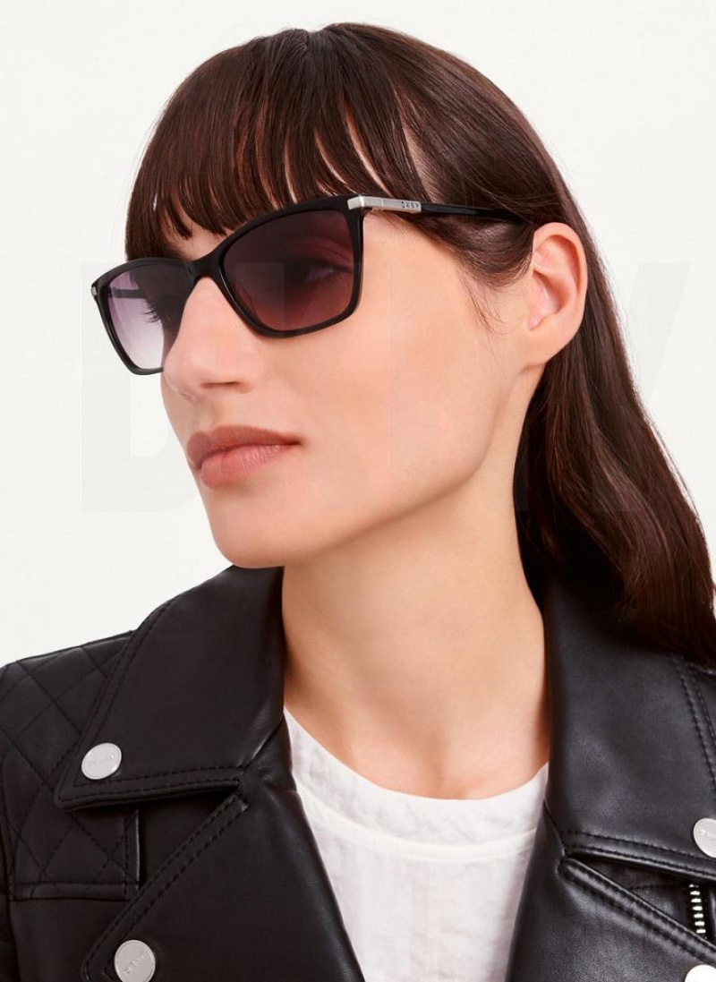 DKNY Modified Modern Rectangle Sonnenbrille Damen Schwarz | Austria_D1766