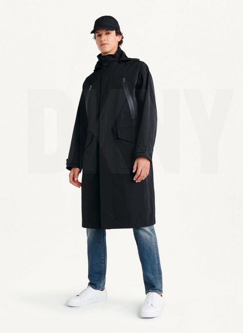 DKNY Nylon Mit Kapuze Trench Mäntel Herren Schwarz | Austria_D1203