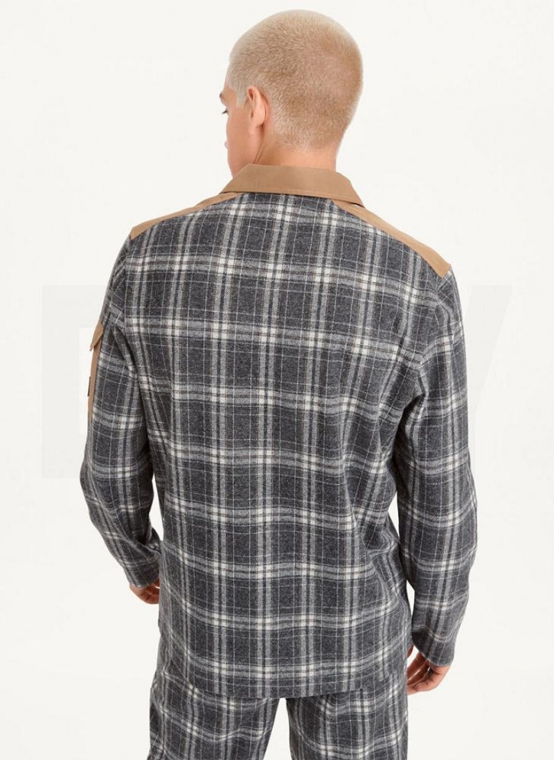 DKNY Nylon Trim Long-Sleeve Plaid Polo Shirts Herren Mehrfarbig | Austria_D0110