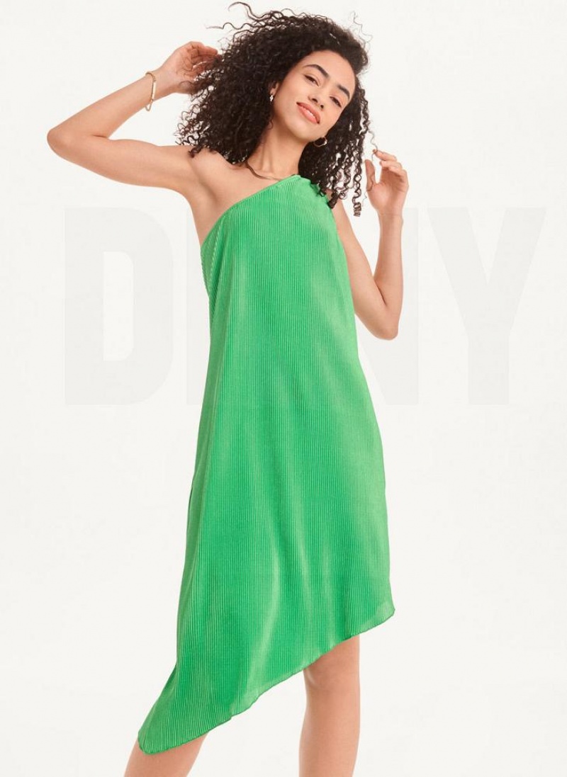 DKNY One Shoulder Asymmetrical Kleid Damen Grün | Austria_D1170