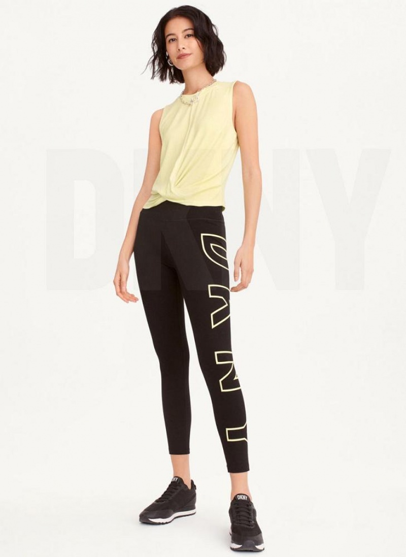 DKNY Outline Logo Leggings Damen Hellgrün | Austria_D1007