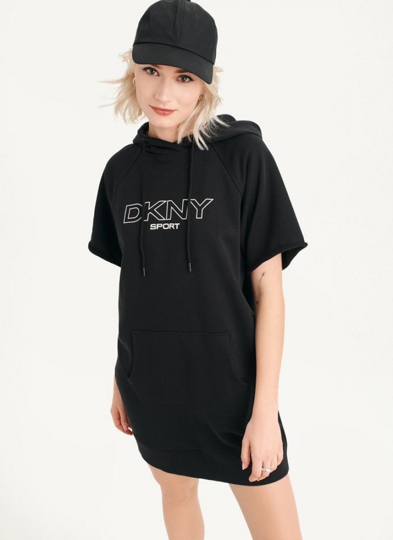 DKNY Outline Logo Mit Kapuze Sneaker Kleid Damen Schwarz | Austria_D0929